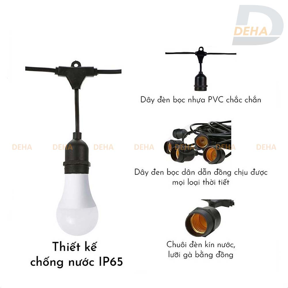 Bộ dây đèn trang trí ngoài trời led Ping Pong chống nước, dây led đúc đui E27 đuôi chuông, bóng Led thả cổ điển Vintage decor nhà hàng, quán nước cafe, bar, trà chanh, trà sữa (Tùy chọn chiều dài dây và loại bóng)