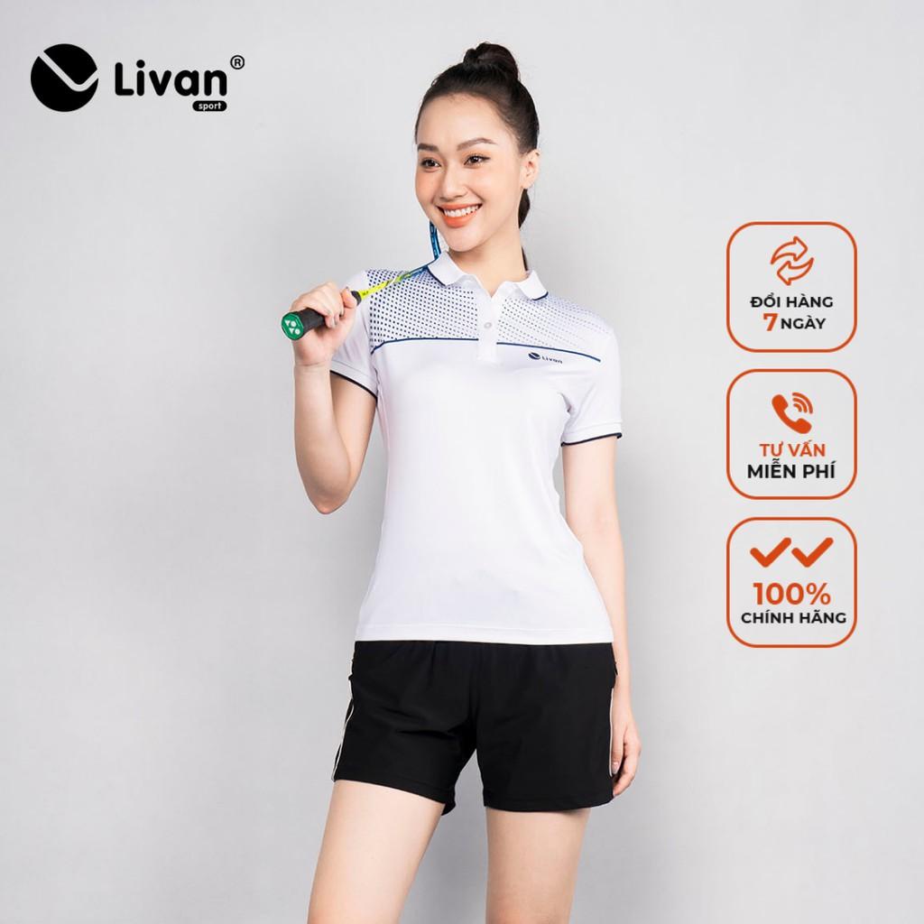 Áo Cầu Lông Nữ Livan Sport Năng Động Co Giãn Thoáng Khí Cao Cấp Chấm Xanh