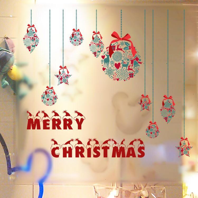 Decal dán kính cao cấp - rèm dây Hoa trang trí Merry Christmas