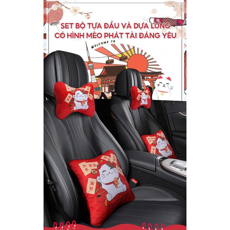 Set Bộ Gối Tựa Đầu Dựa Lưng Dùng Cho Xe Ô Tô Chần Bông Mẫu Cartoon Siêu Đẹp Độc Giá Rẻ