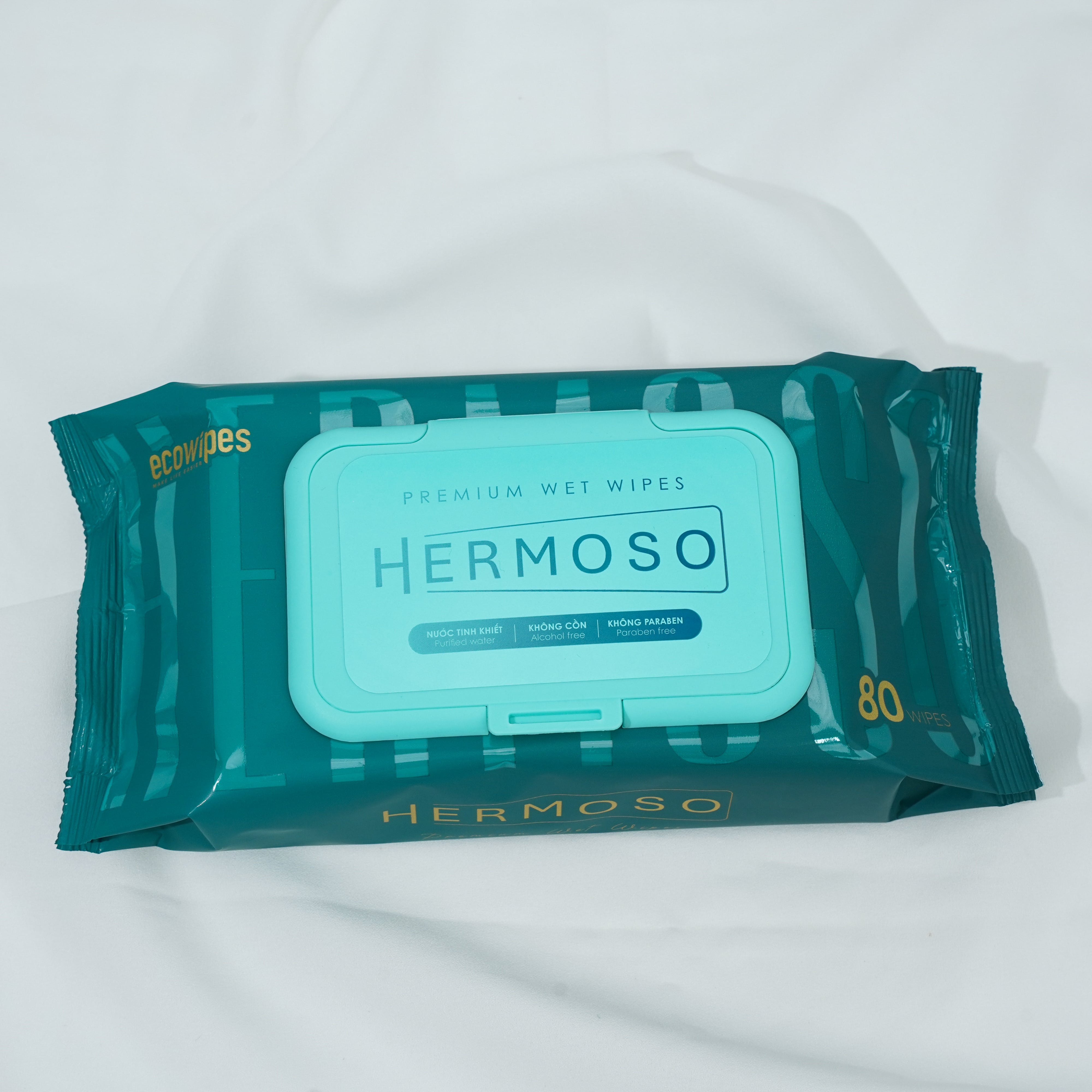 Khăn ướt cao cấp EcoWipes x Hermoso gói 80 tờ không mùi không chất tẩy an toàn cho bé