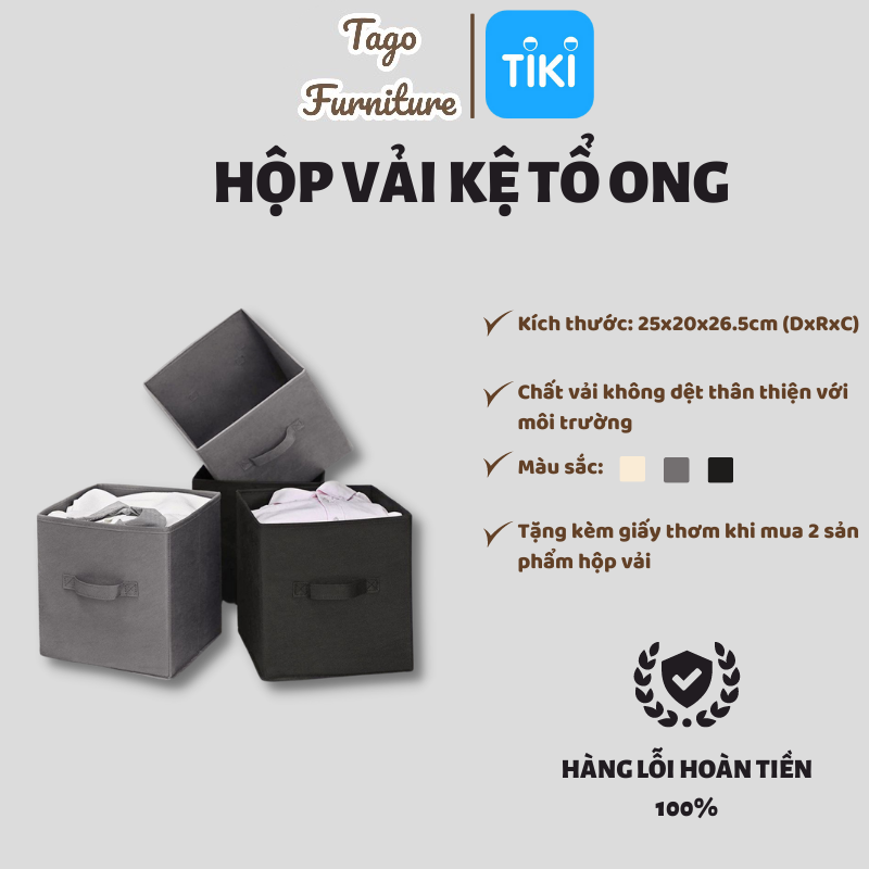 Hộp vải kệ tổ ong tiện lợi, hộp đựng đồ trang trí nhà cửa gọn gàng, kích thước chuẩn với kệ tổ ong 25x20x26,5 TAGO38