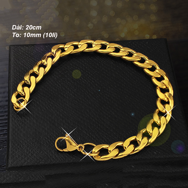 Lắc tay nam 10li thời trang màu vàng MVT019-2 Không đen không gỉ sét