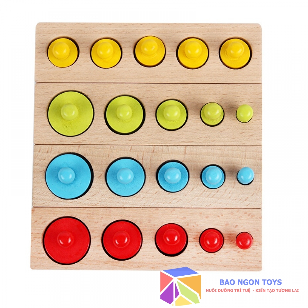 BỘ ĐỒ CHƠI GỖ THÔNG MINH SET 4 HÌNH TRỤ CÓ NÚM, ĐỒ CHƠI GỖ MONTESSORI CHO TRẺ TỪ 0 ĐẾN 3 TUỔI