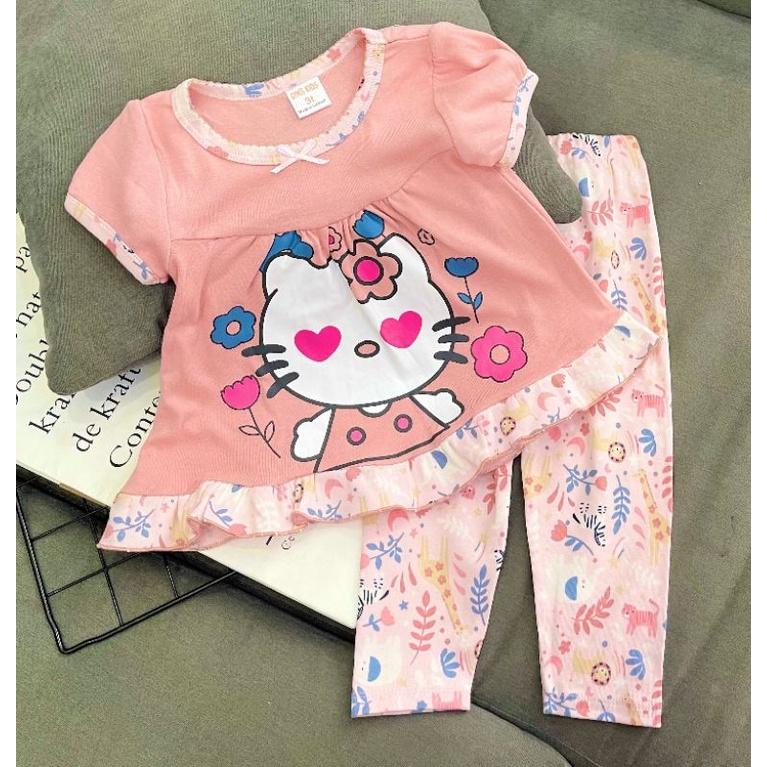 Bộ bé gái thun borip in hình mềm đẹp dáng babydoll từ 10 đến 21 ký - Bộ quần áo trẻ em