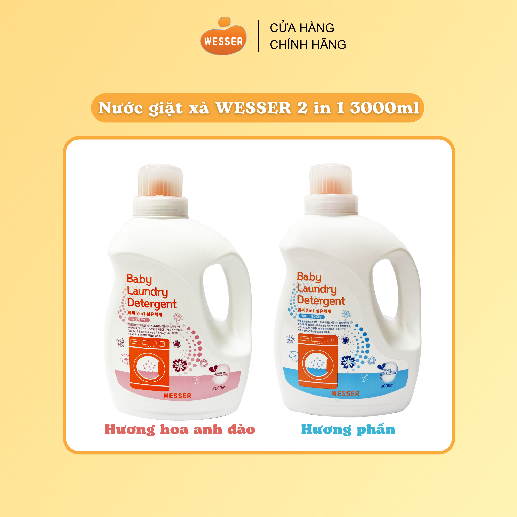 Nước giặt xả cho bé Wesser 2 in 1 3000ml