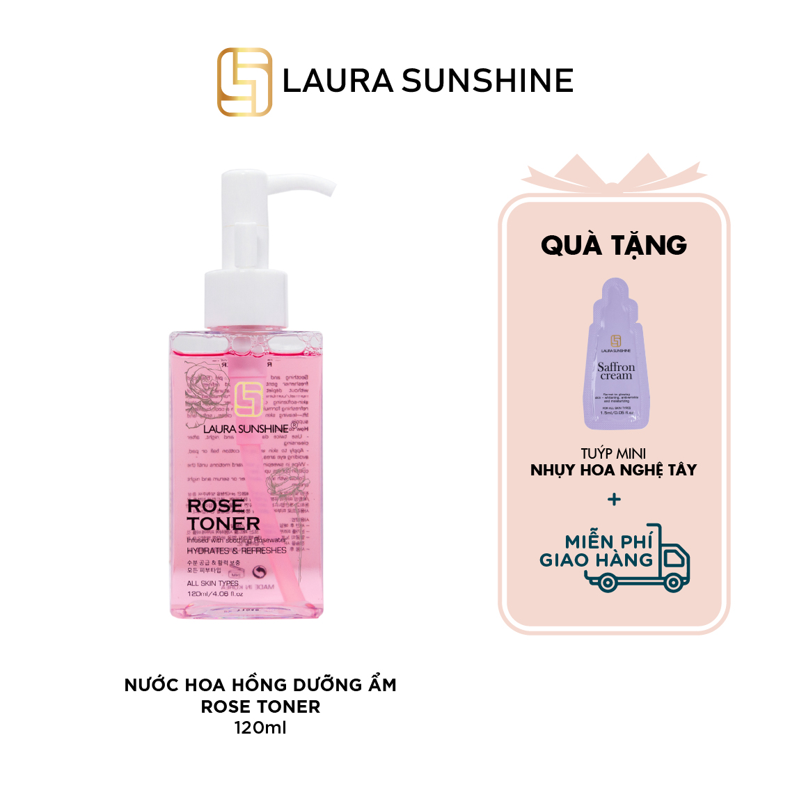 Nước hoa hồng cân bằng da Hàn Quốc 120ml - Rose Toner - Laura Sunshine - Nhật Kim Anh