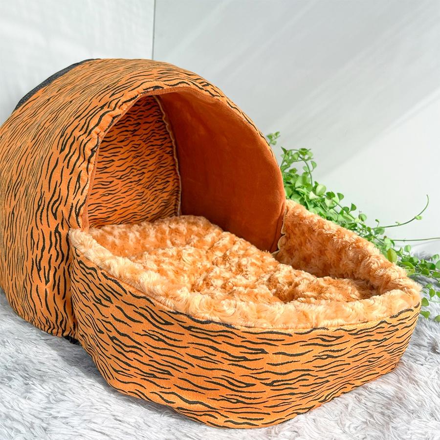 Nệm vòm cho chó mèo thú cưng 40x50cm màu da beo có mái che giữ ấm tốt cực êm