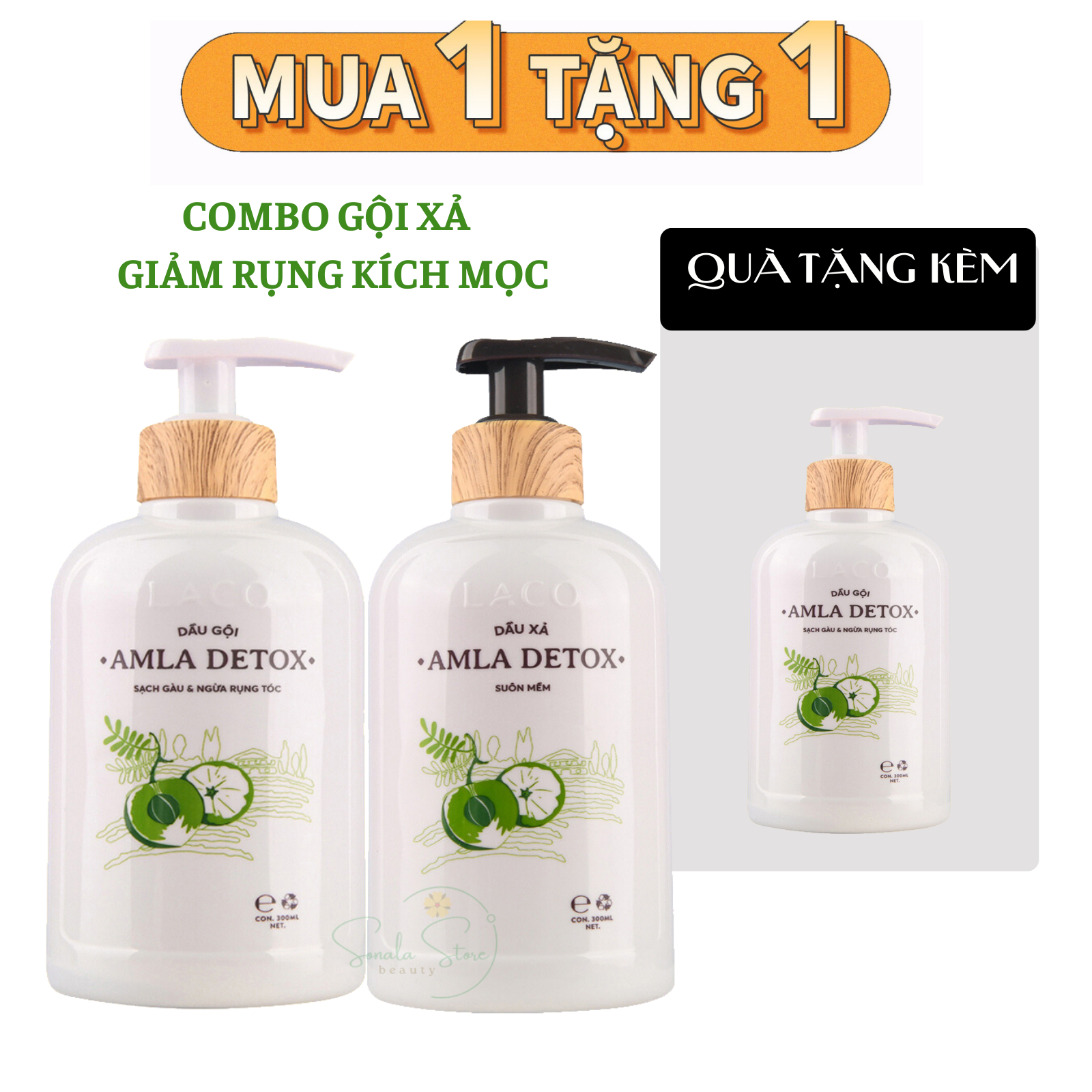 Bộ Dầu Gội - Xả AMLA DETOX LACO  Giải pháp cho tóc rụng và nhiều gàu