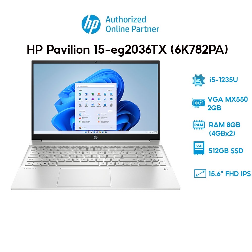 Laptop HP Pavilion 15-eg2036TX (6K782PA) (i5-1235U  8GB  512GB  VGA MX550 2GB  15.6' FHD  Win 11) Hàng chính hãng