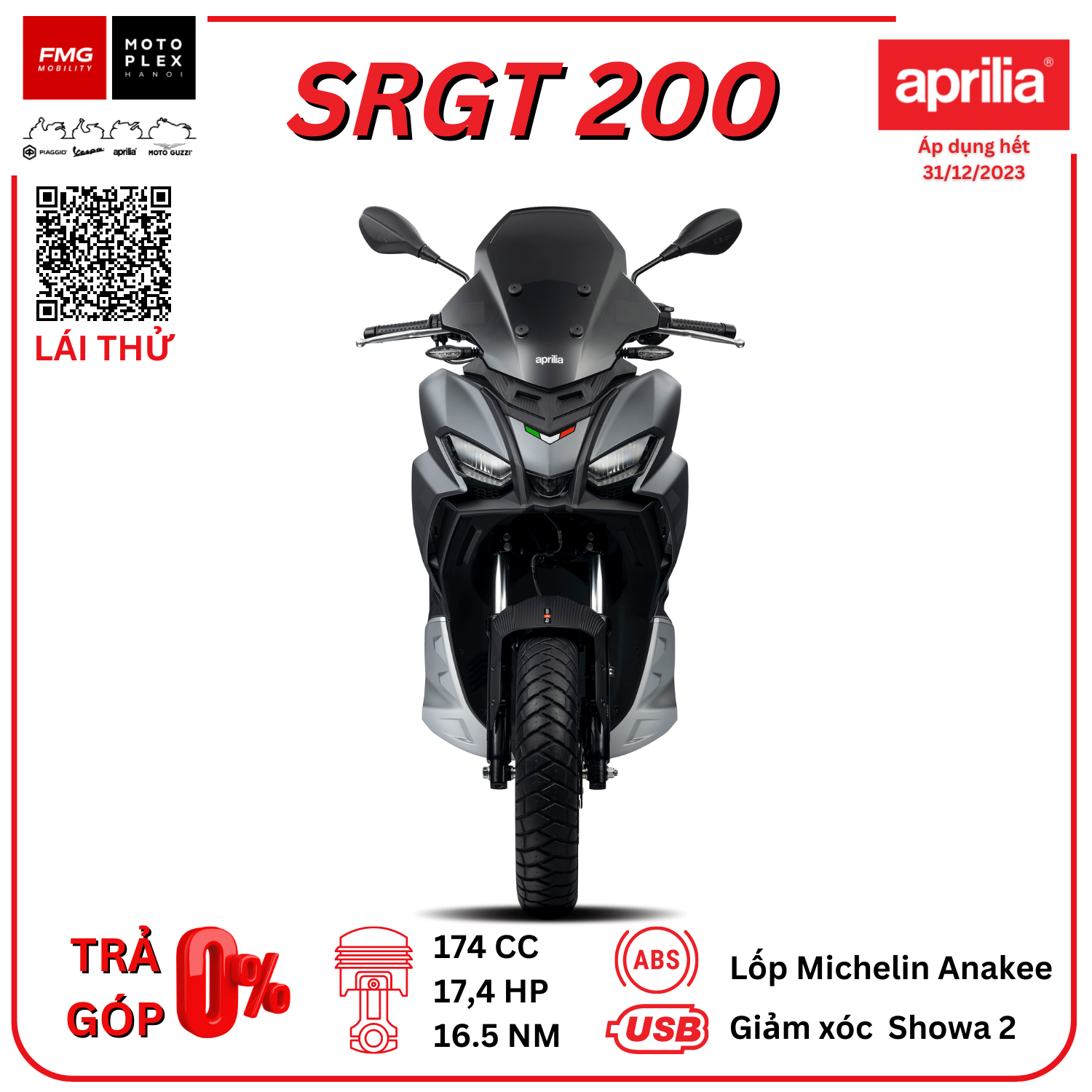 Aprilia SRGT 200 - Xe ga đa địa hình 174cc | Thương hiệu Aprilia của Ý thuộc tập đoàn Piaggio Việt Nam
