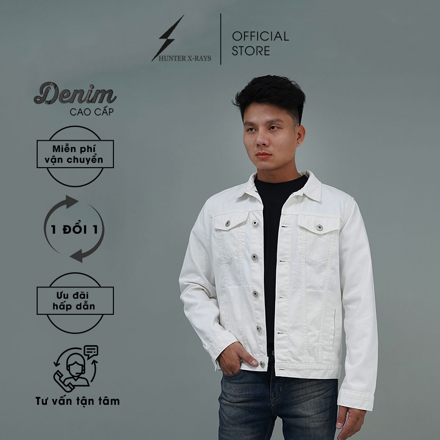 Áo Khoác Jeans Cao Cấp HUNTER X-RAYS  Form Slim  Cotton Màu Trắng K12