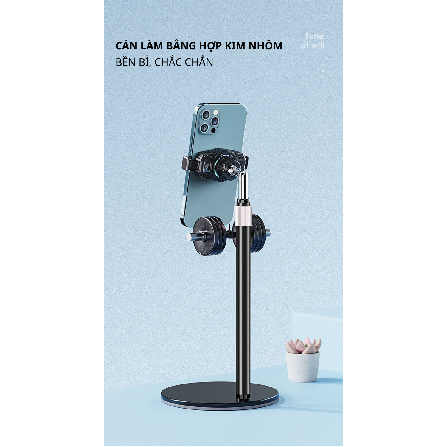 Giá Đỡ Điện Thoại Livestream Chất Liệu Hợp Kim Nhôm Cao Cấp Tích Hợp Quạt Gió LED RGB. Hàng Chính Hãng Tamayoko