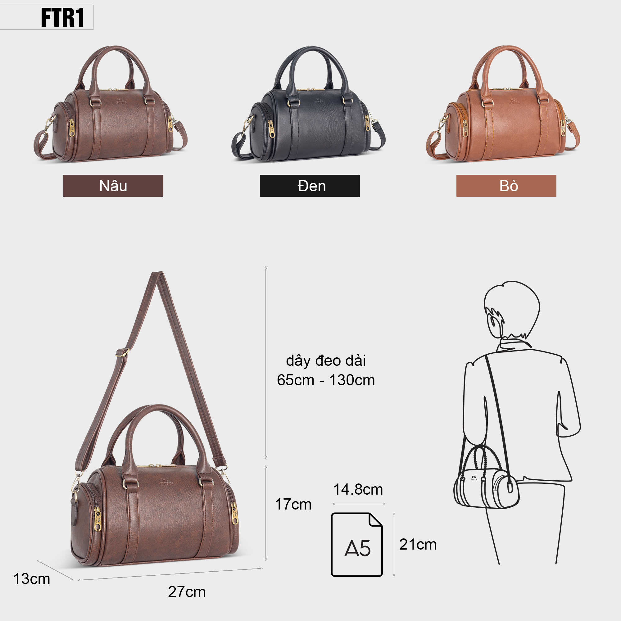Túi trống mini đeo chéo thời trang Fadoda FTR1