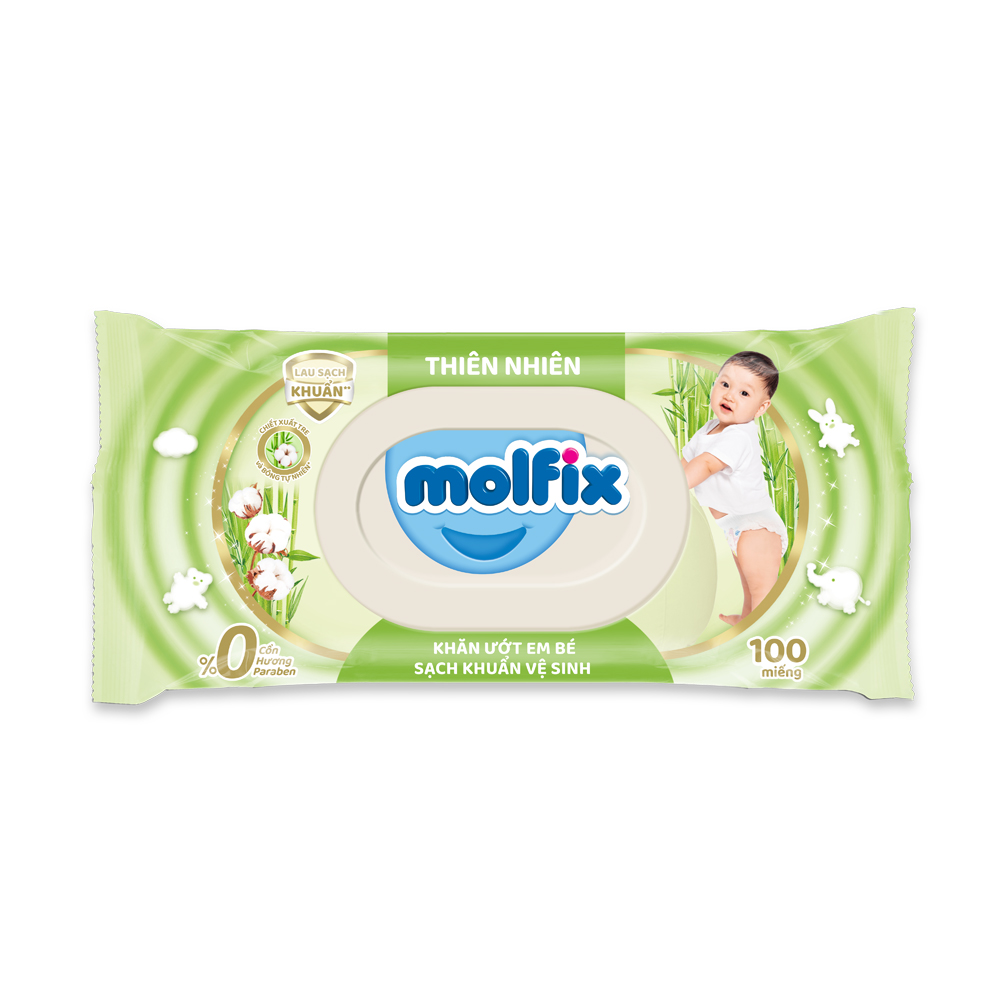 Khăn ướt Molfix Thiên nhiên Tươi Mát Sạch Sẽ - Gói 100 miếng