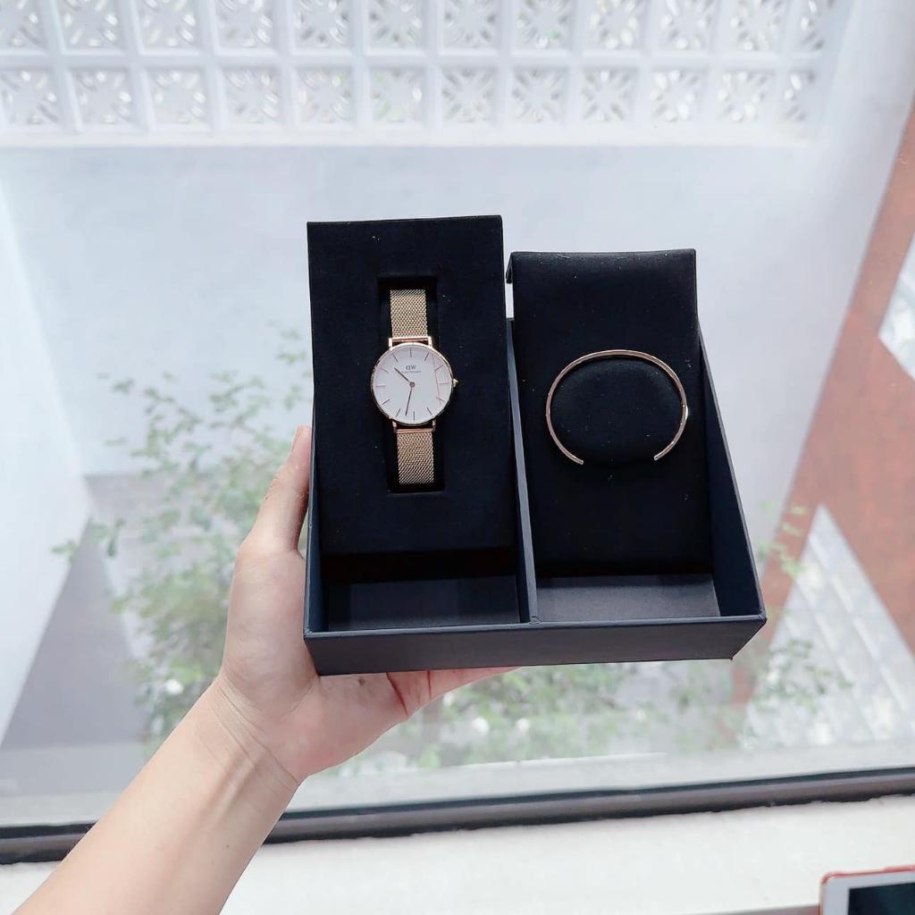 Đồng Hồ Nữ Daniel Wellington màu vàng hồng kèm lắc tay DW size S Size 32mm