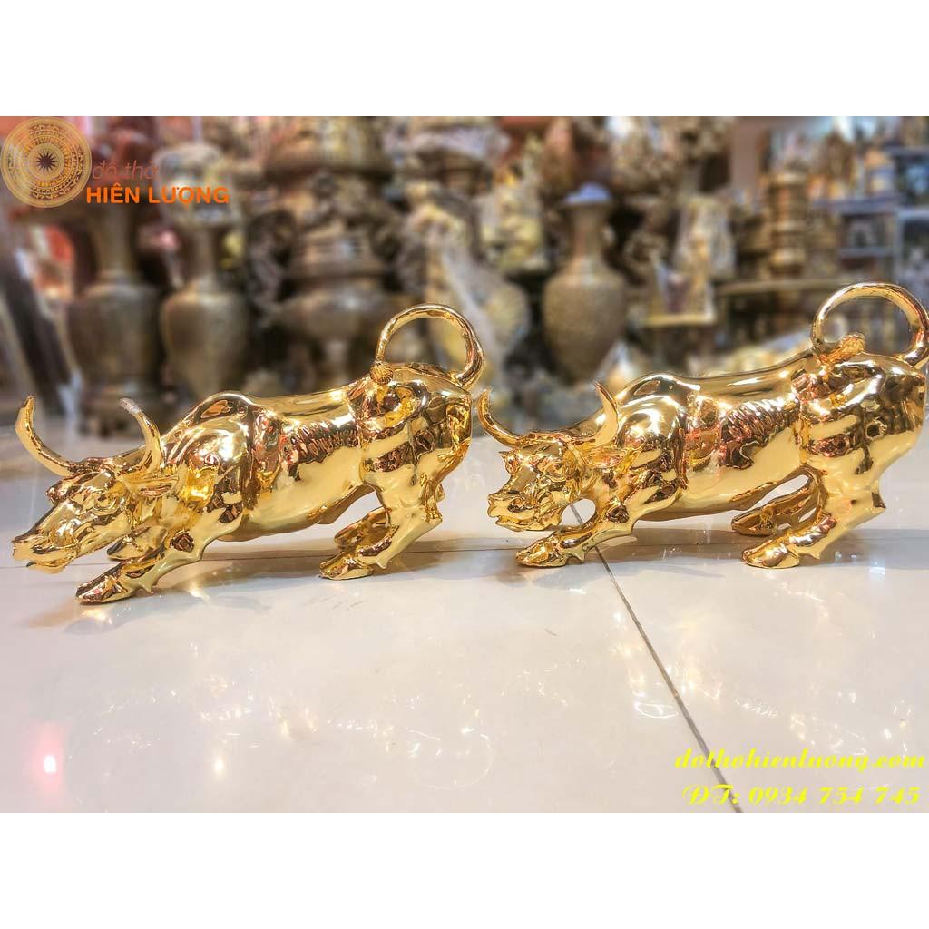 Tượng Trâu Chiến Mạ Vàng 24K Dài 30cm
