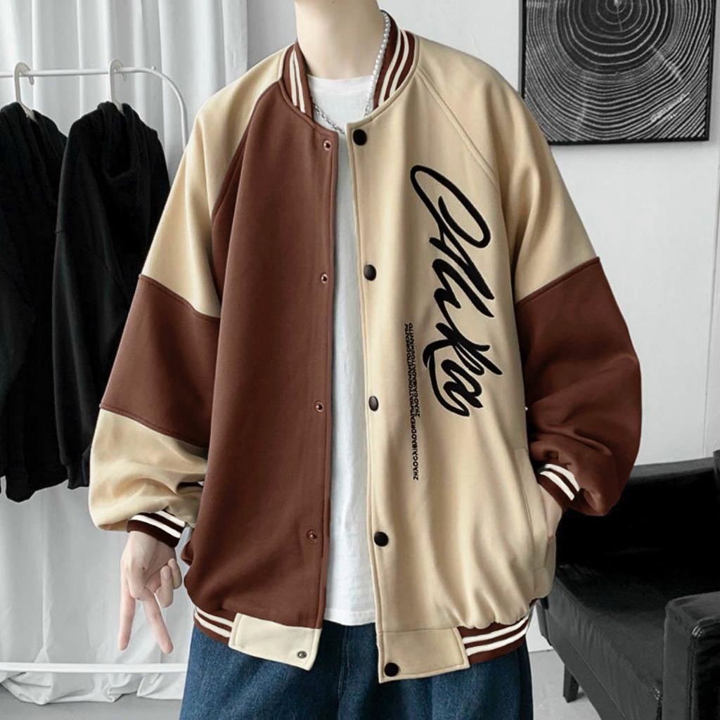 Áo Khoác Bomber Nam Nữ Nút Cài Chất Nỉ Dày Dặn Unisex Phối Màu Họa Tiết Chữ ALKA Cá Tính Phong Cách
