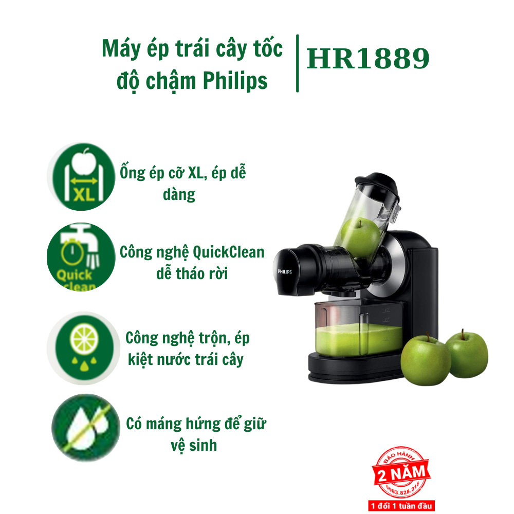 Máy ép trái cây chậm Philips HR1889 công suất 150W - Hàng nhập khẩu