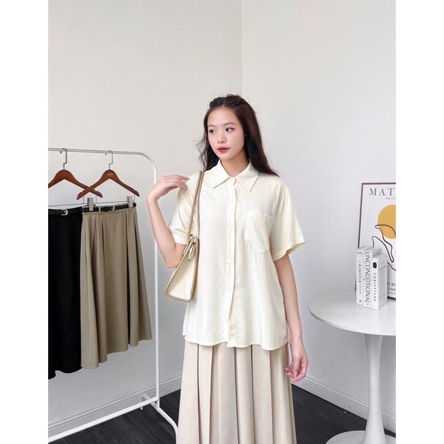 Áo sơ mi nữ cổ đức túi ngực tay cộc a238427 by germe