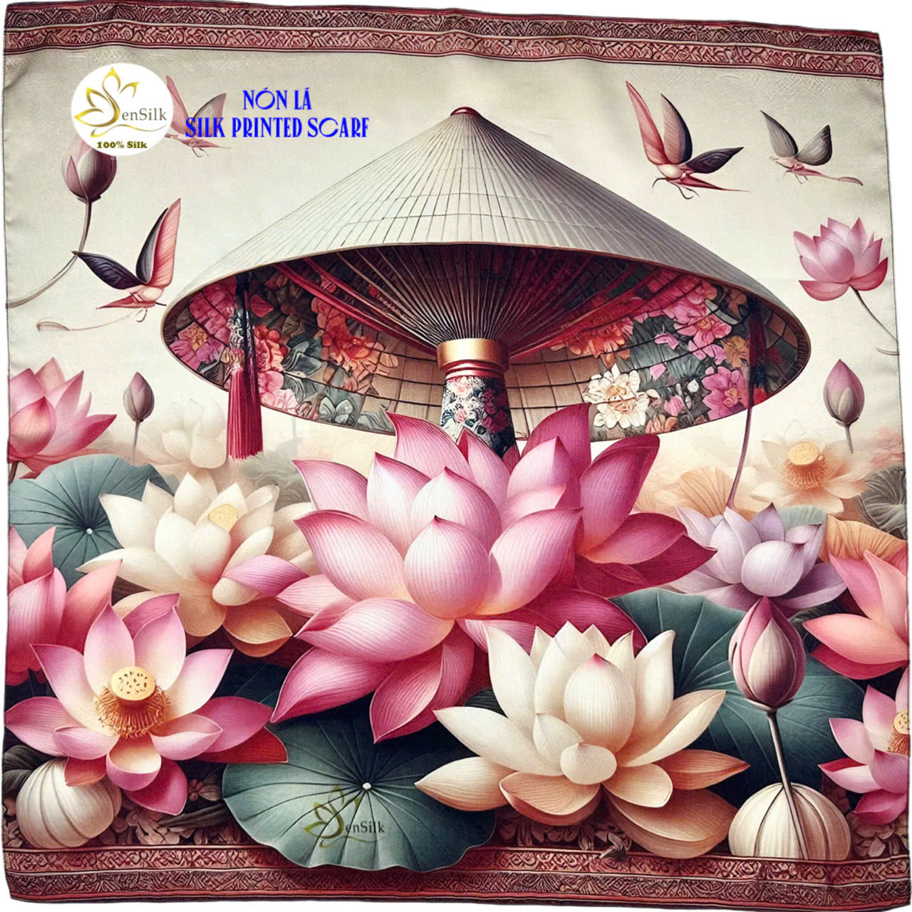 Quà Tặng Khăn Lụa Đẳng Cấp Nón Việt - Khăn Lụa Vuông in Cao Cấp SenSilk - Vietnam Gift for Any Occasion