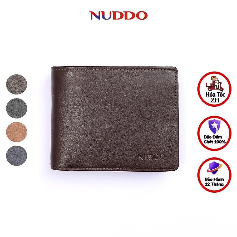 Ví da nam cao cấp NUDDO bóp nam da bò thật vân trơn kiểu dáng ngang cao cấp NN005
