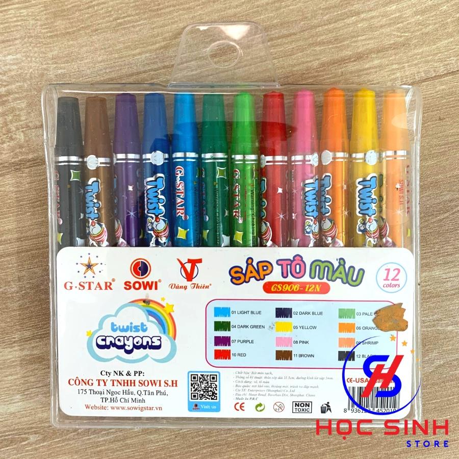 Vỉ 12 Cây Bút Sáp Tô Màu Dạng Vặn Gstar GS906 - 12N Thân ngắn 11.3cm