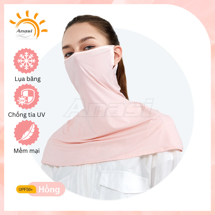 Khẩu trang vải chống nắng trùm kín vai cho nữ - Vải lụa băng cao cấp Anasi GJ634 - Chặn 95% tia UV có hại
