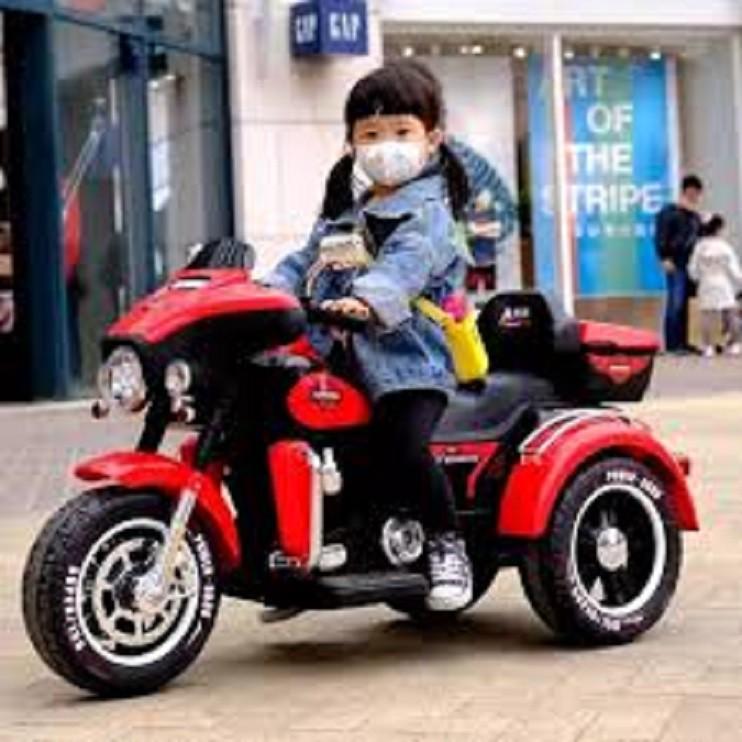 Xe máy điện moto 3 bánh ABM 5288 dáng thể thao cảnh sát cho bé đạp ga (Đỏ-Trắng-Xanh-Đen) D.HSTORE
