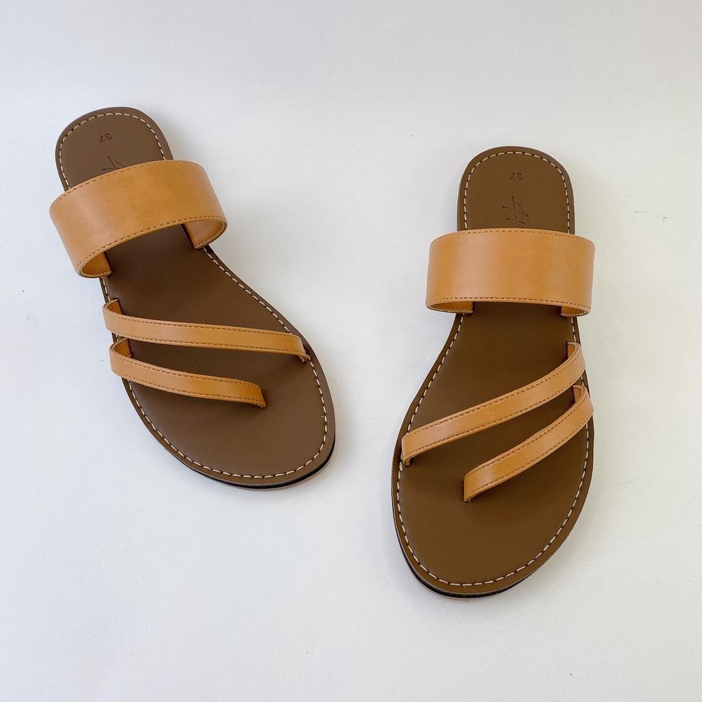 Dép lê nữ dáng sandal đi biển quai ngang xỏ ngón đế bệt dây mảnh cao cấp chính hãng Hishoo có Bigsize S035 ko