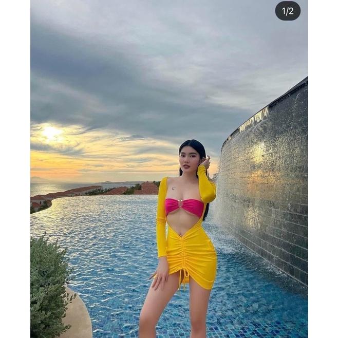 Bikini Set 3 Món Dài Tay, Áo Rút Dây Bụng Hot Trend 2022 (hình thật)