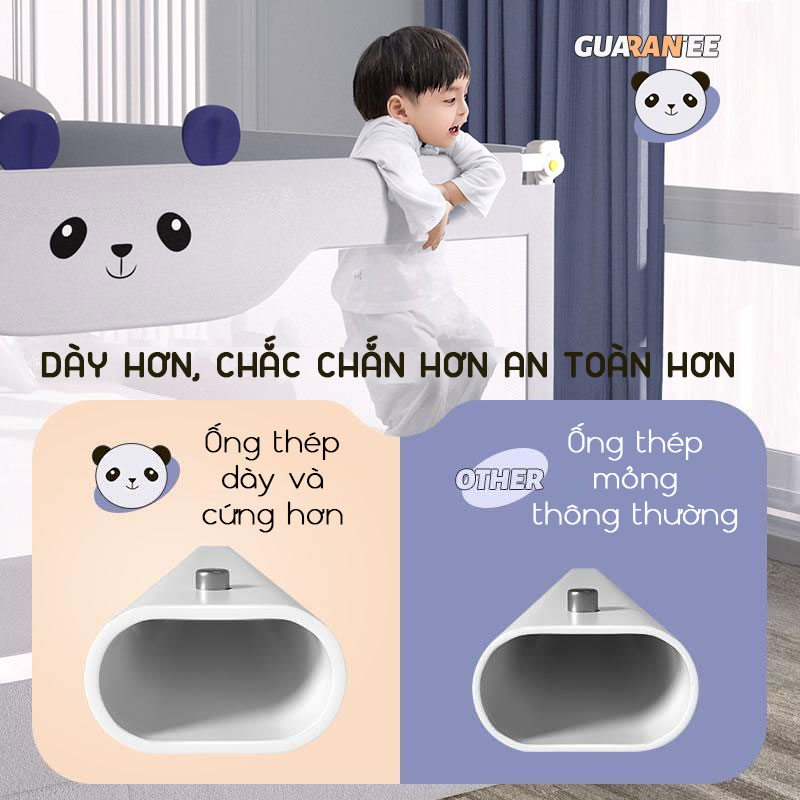 Thanh chắn giường cho bé an toàn KidAndMom BR23 kiêm quây cũi độ cao 74-96cm thiết kế chống kẹt, chống vấp ngã, nâng hạ 1 hoặc 2 đầu bản nâng cấp mới nhất (Giá bán 1 thanh)