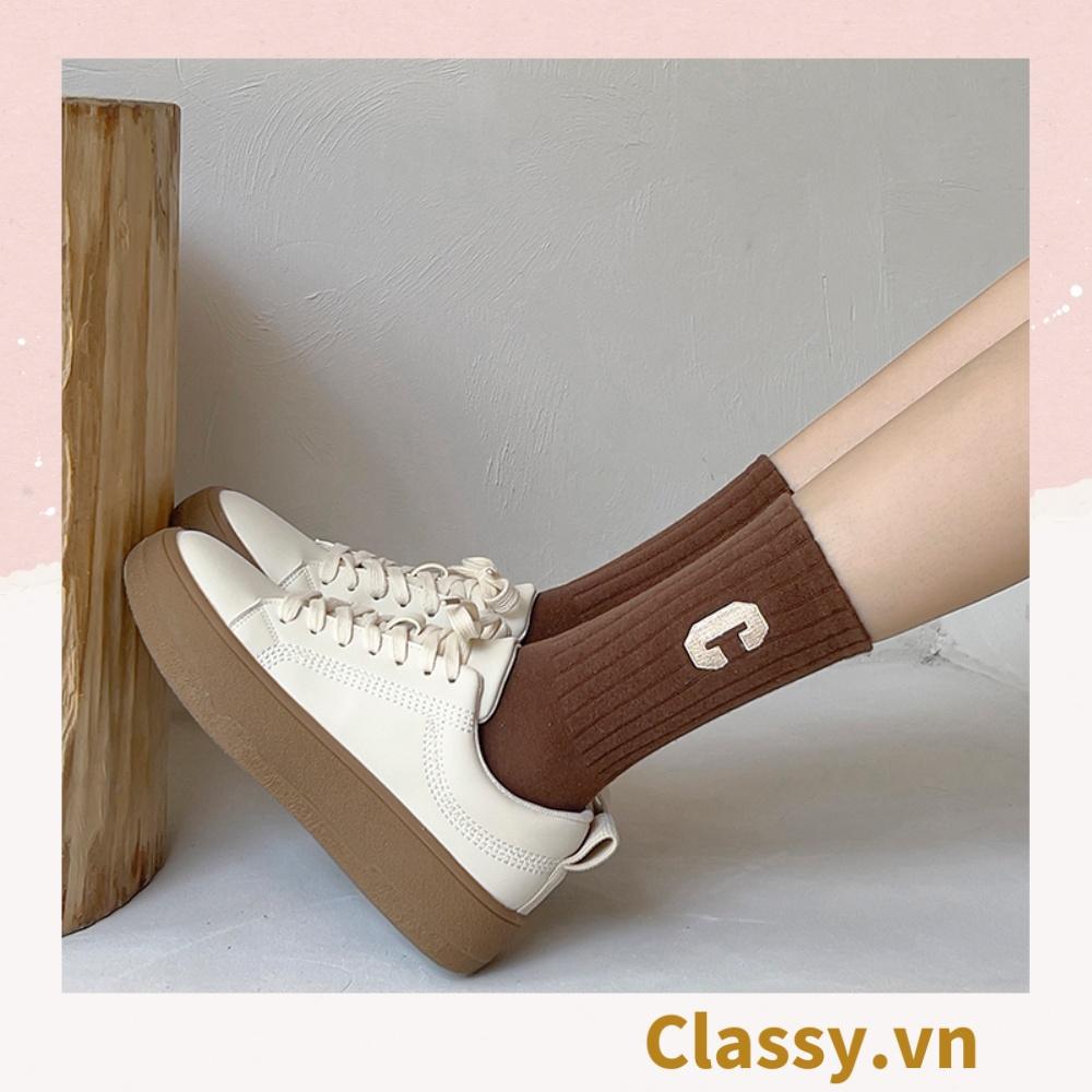 Tất cổ cao Classy, vớ cổ cao in chữ, màu trung tính basic G1363