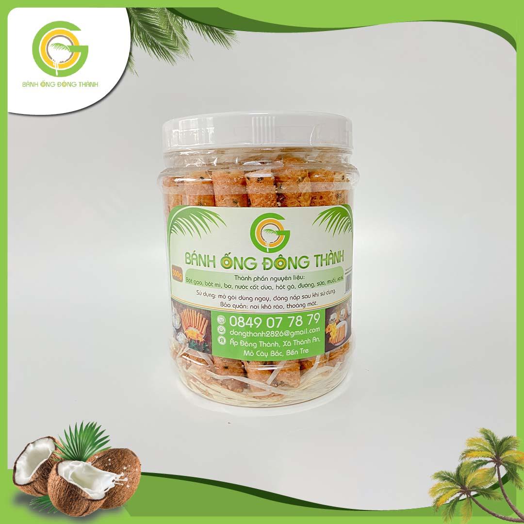 Bánh ống Đông Thành thơm ngon - Bánh ống xứ dừa dạng hộp - Đặc sản Bến Tre hộp bánh ống dừa