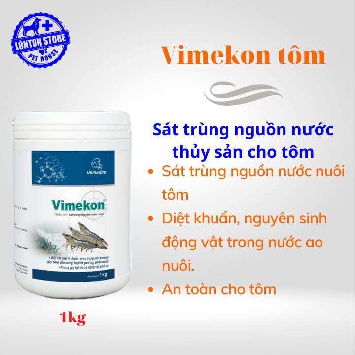 Vimekon tôm- Dùng sát trùng ao nuôi tôm, dạng bột, lon 1kg