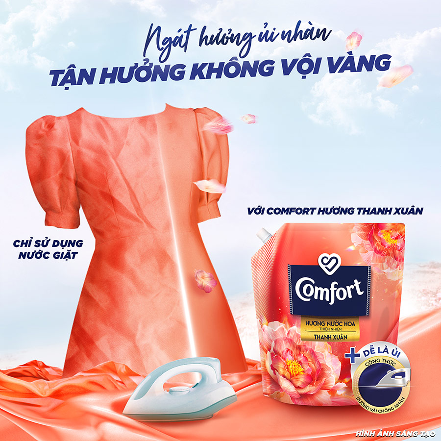 Nước Xả Làm Mềm Vải Comfort Chống Nhăn Hương Thanh Xuân Túi 3.6L