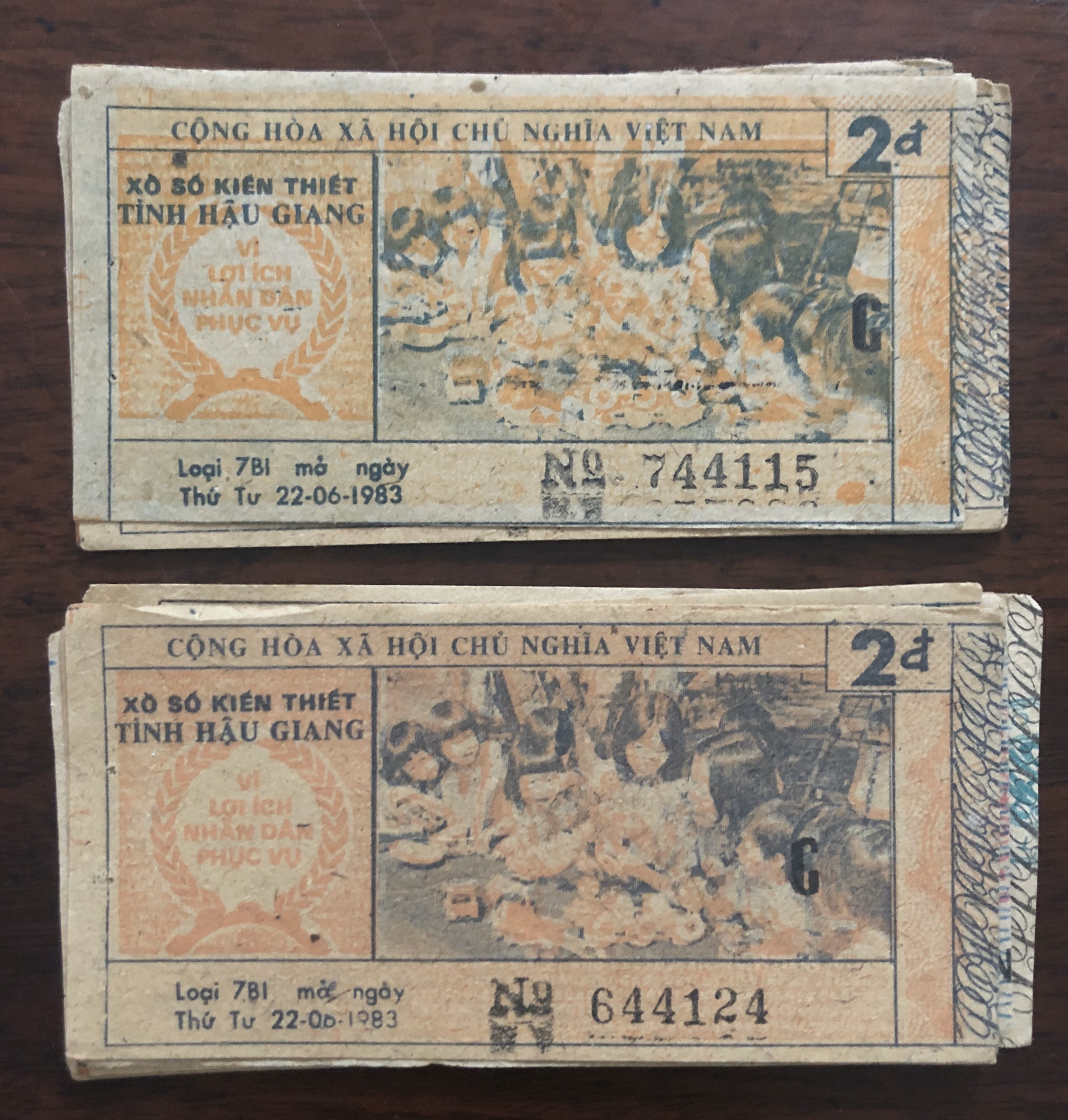 Tờ vé số bao cấp tỉnh Hậu Giang 198x sưu tầm