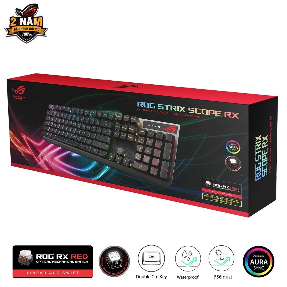 Bàn phím cơ Asus ROG Strix Scope RX PBT Blue/Red Switch - Hàng Chính Hãng