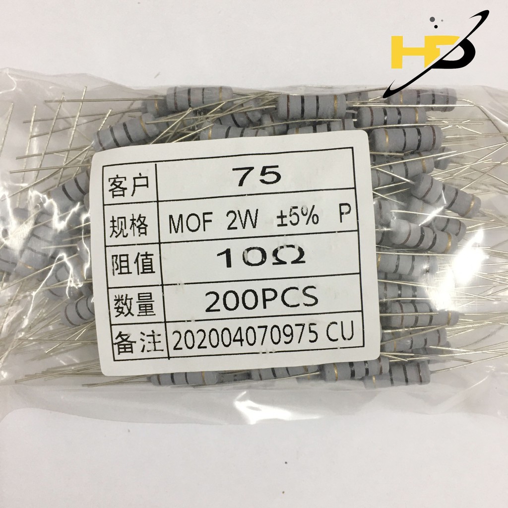 Gói 20 Con Điện Trở 10R 2W 5% Chân Đồng Loại Tốt
