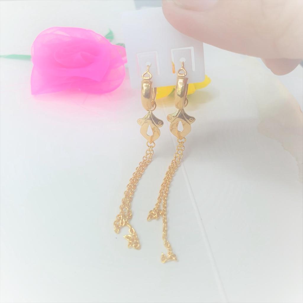 Bông Tai Kiểu 2 Tua Dáng Thả Dài Cao Cấp-Dùng lâu dài tắm rửa thoải mái
