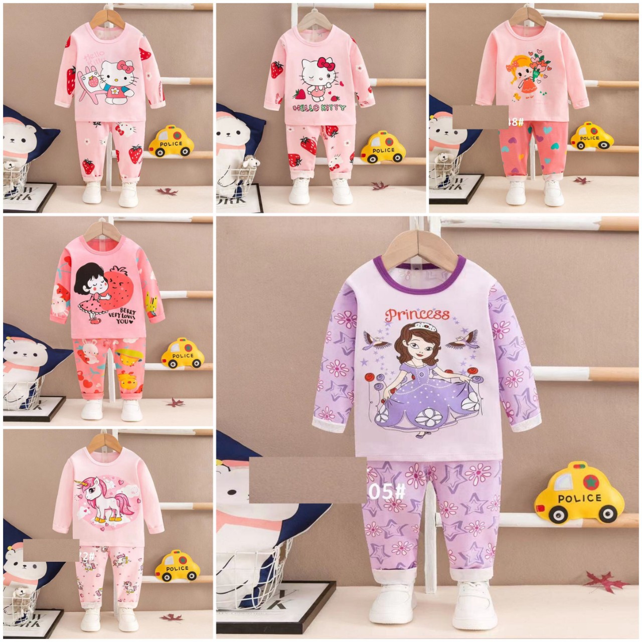 Đồ bộ bé gái dài tay xuất Hàn vải cotton co giãn 4 chiều hình in ngộ nghĩnh cho bé 2-8 tuổi