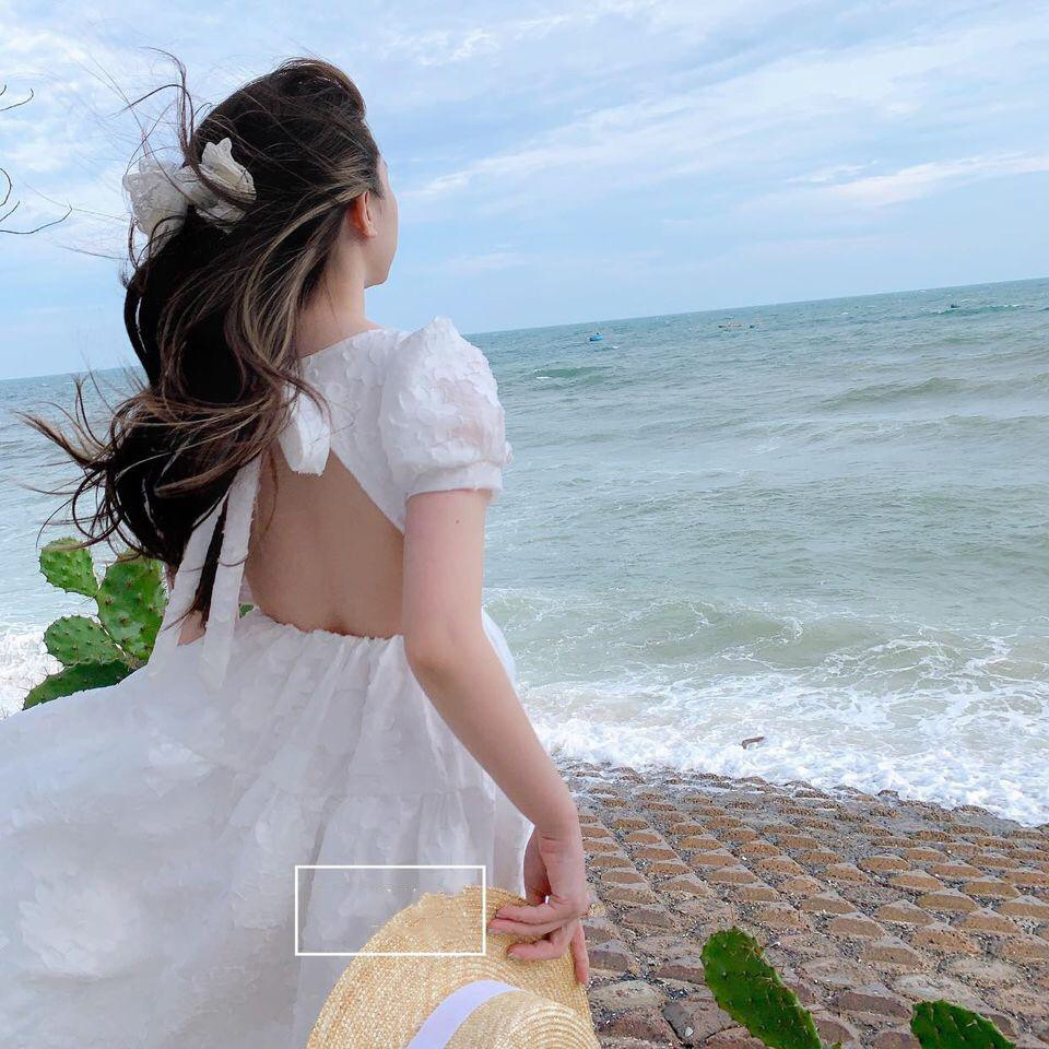 Đầm ren xòe hoa cúc dạo phố biển NT8249