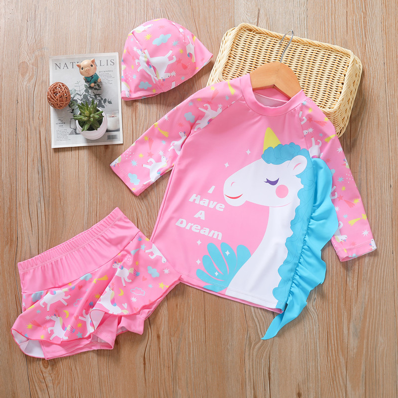 Đồ bơi bé gái 2-7 tuổi rời kèm mũ hình Pony in chữ HAVE , Bộ bơi cho bé cao cấp vải co giãn cực tốt