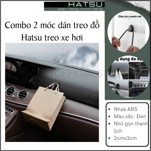 Combo 2 móc dán treo đồ Hatsu treo xe hơi, ÔTô nhựa ABS siêu bền - dính siêu chắc - Treo cáp sạc, chìa khóa, Túi xách