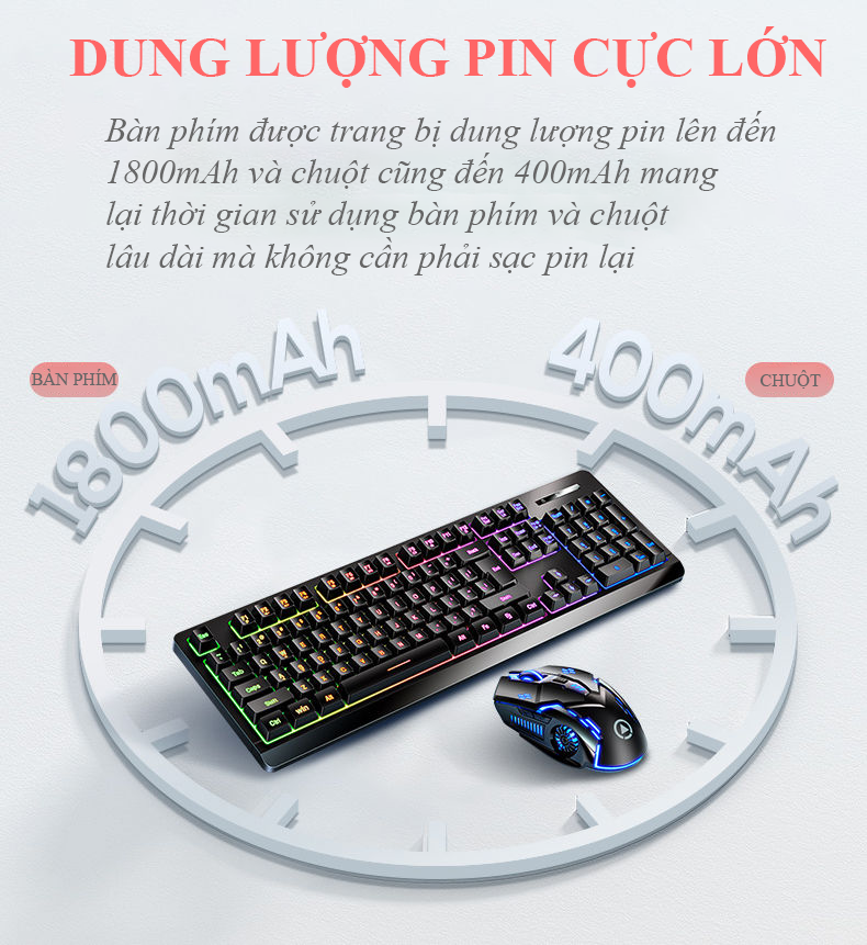 Bộ bàn phím chuột không dây Yindiao KM-01 kết nối bằng chip USB 2.4G chuyên game có đèn led cực đẹp - Hàng Chính Hãng