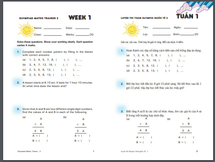 Toán Singapore: Đánh Thức Tài Năng Toán Học 2  và Luyện thi Olympic Toán quốc tế 2 - Toán Lớp 2, Toán lớp 3 (Song ngữ Anh - Việt )