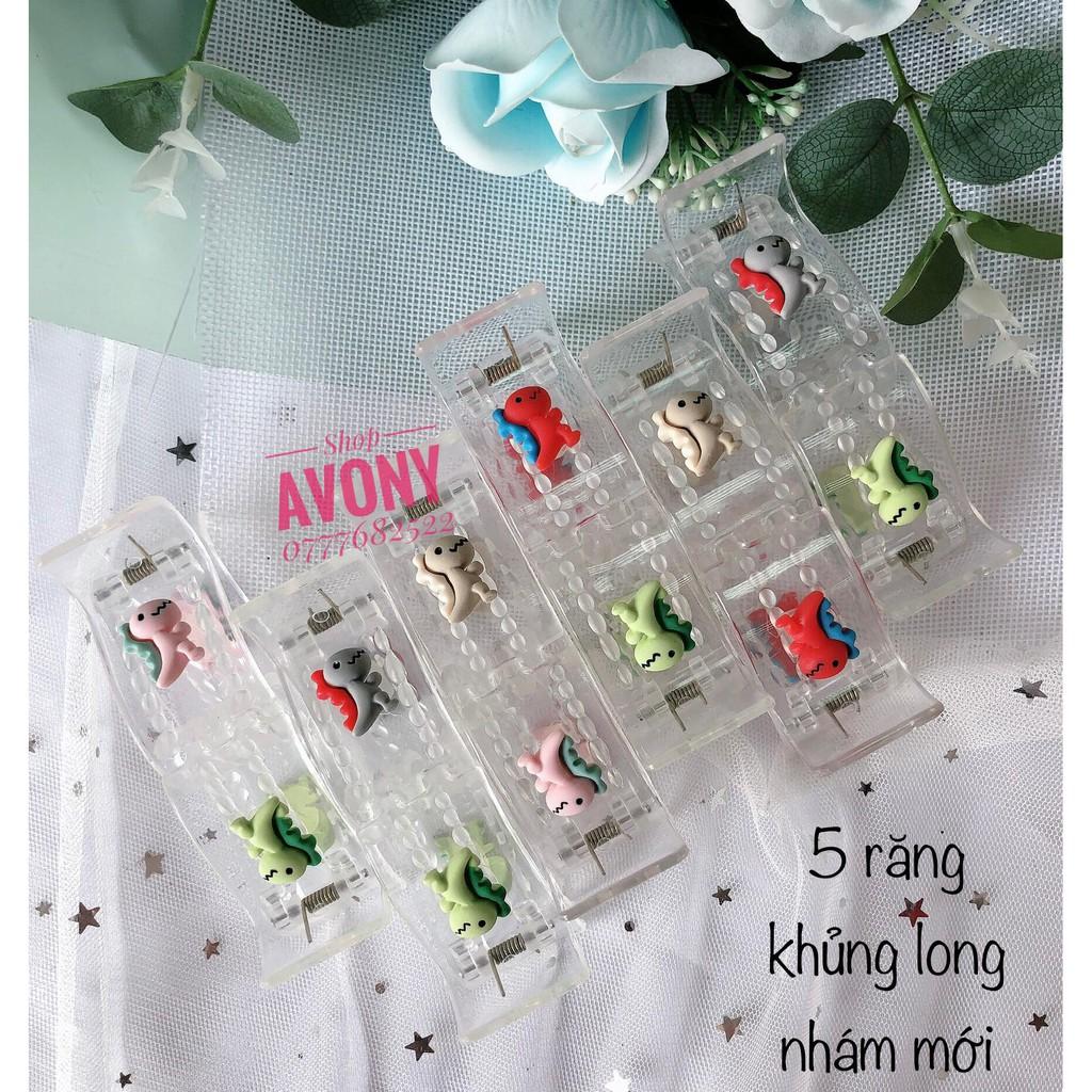 Kẹp tóc răng dẻo trong đính icon khủng long