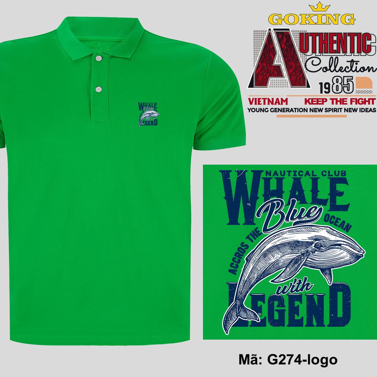 WHALE, mã logo.g274. Áo thun polo nam nữ, form unisex. Áo phông cổ trụ Goking, vải cá sấu 3D, công nghệ chống nhăn Nhật Bản