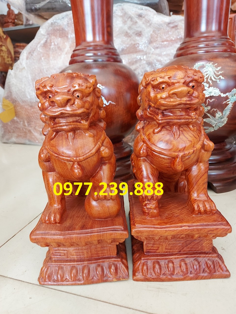 Cặp kỳ lân gỗ hương 20cm
