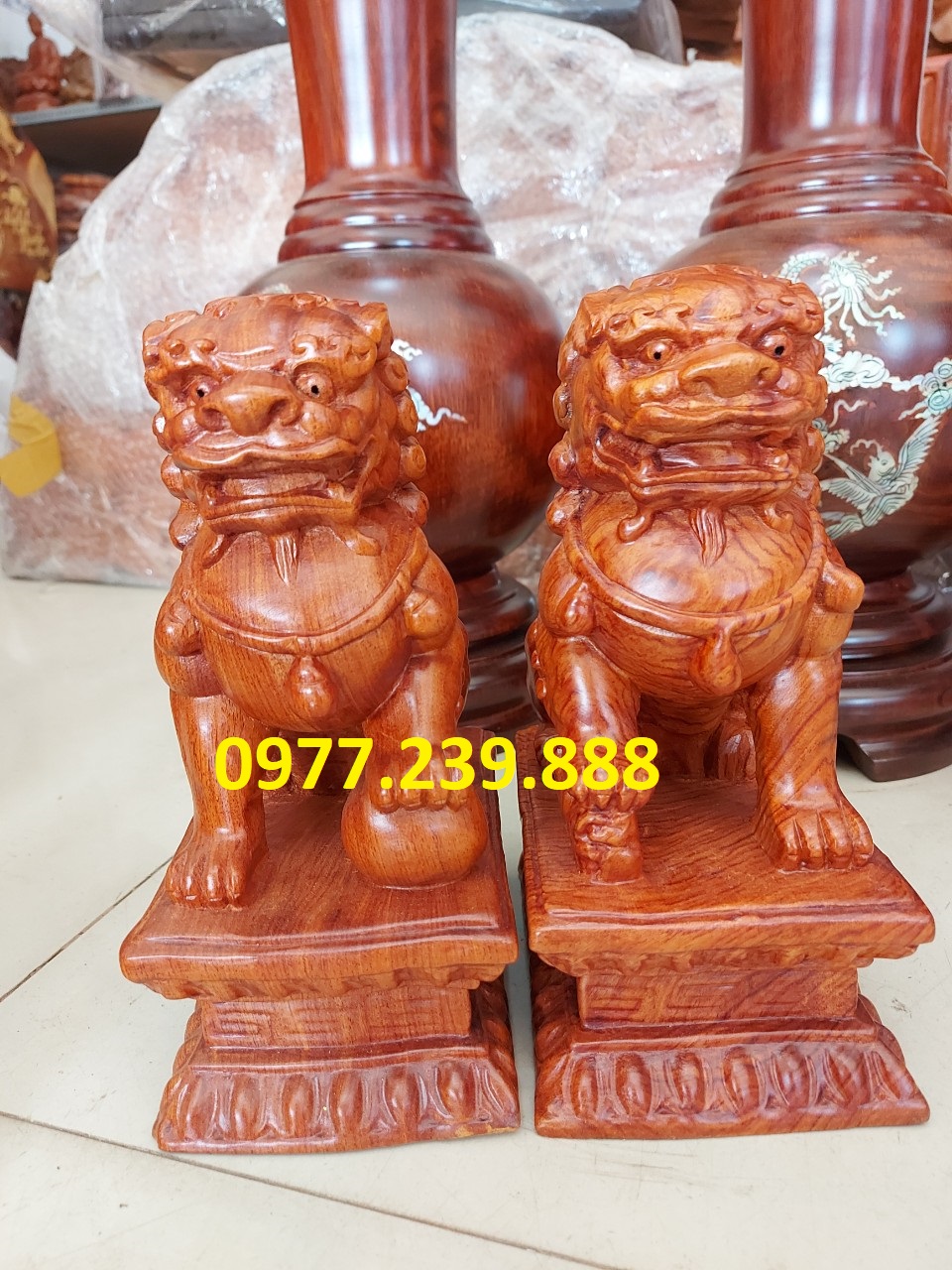 cặp kỳ lân gỗ hương 30cm